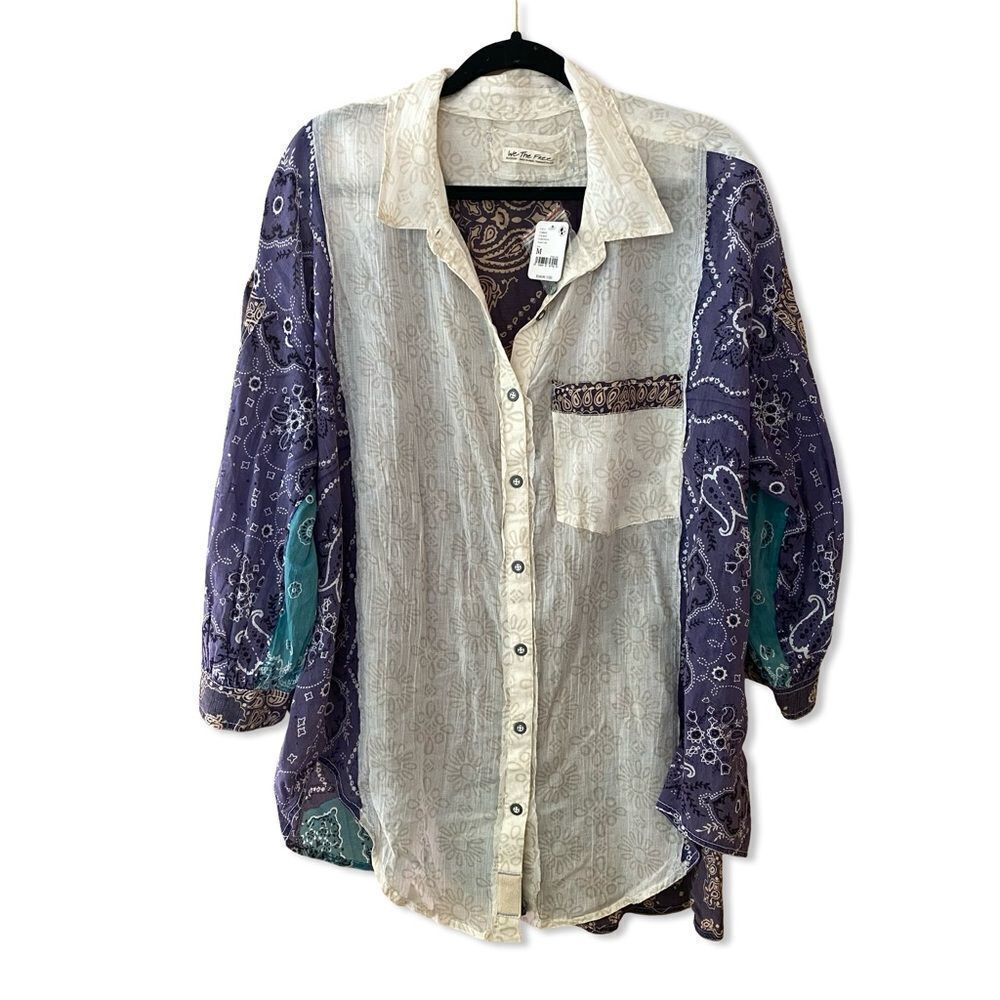 We The FREE PEOPLE $148 SUN VALLEY blouse BANDANA COTTON TUNIC TOP M OVERSIZED - Picture 7 of 11